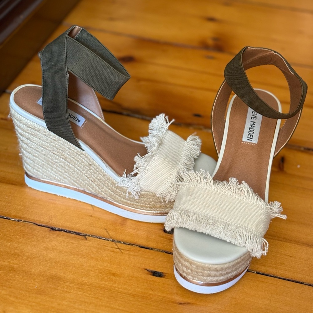 Steve Madden Women's Tan and Olive Wedge Sandals